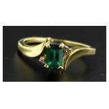 10kt Gold Natural Emerald & Diamond Ring