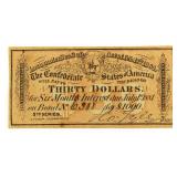Confederate Thirty Dollar Bond - Nice Condition