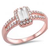 Emerald Cut White Topaz Designer Ring