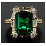 14kt Rose Gold 6.96 ct Emerald & Diamond Ring