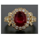 14kt Rose Gold Oval 3.90 ct Ruby & Diamond Ring