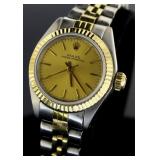Ladies 18kt/SS Oyster Perpetual Champagne Rolex