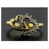 14kt Gold Joined Hearts Diamond Ring