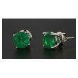 14kt Gold 2.45 ct Round Emerald Stud Earrings
