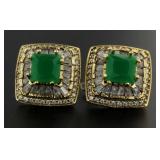 Emerald & White Topaz 4.68 ct Baguette Earrings
