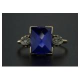 10kt Gold Cushion Cut Sapphire & Diamond Ring