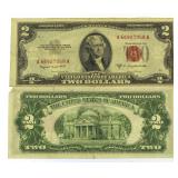 (2) 1953 Red Seal $2 Bank Notes