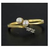 10kt Gold Double Pearl & Diamond Ring