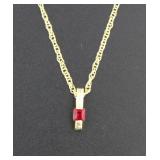 14kt Gold Garnet Pendant w/ Necklace