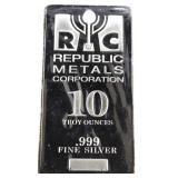 Repblic Metals 10 Oz. .999 Pure Silver Bar