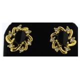 Genuine Onyx & White Topaz Designer Earrings