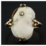 10kt Gold Antique Cameo & Diamond Ring