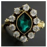 10kt Gold Antique Green & White Crystal Ring