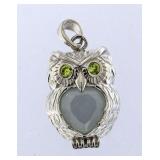 Genuine Chalcedony & Peridot Owl Pendant