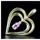 14kt Gold Pink Sapphire & Diamond Heart Pendant