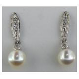 14kt Gold Pearl & Diamond Earrings