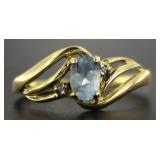 10kt Gold Natural Blue Topaz & Diamond Ring