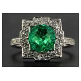14kt Gold Round 2.52 ct Emerald & Diamond Ring