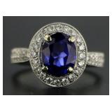 14kt Gold Round 3.48 ct Sapphire & Diamond Ring