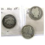 (3) 1893-P, S & D Barber Quarter Mint Set