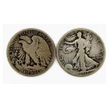 (2) 1917-S & 17-D Walking Liberty Silver Halves