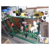 Wood cart w/ yard decor
