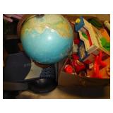 3 items: globe - plastic toys - child car seat