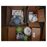 3 boxes tea kettles & dishes