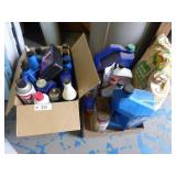 2 boxes: garage fluids (partial bottles) & oil dry