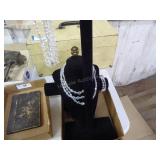 Vintage glass jewelry & 3 velvet displays