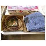 2 boxes: leather belts ; Harley Davidson jeans 38x