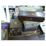 3 old boxes & pipe stand