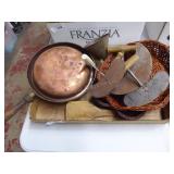 Vintage copper pan, choppers, misc.