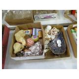 2 boxes misc. sea shells & vintage toys / games