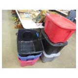 8 plastic totes (3 w/ lids)