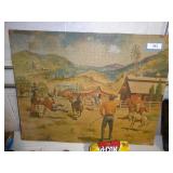 Vintage puzzle mounted/glued on board - western pi