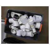 Plastic tote w/ misc. PVC fittings