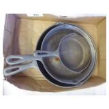 3 Cast iron fry pans:  6 1/2 ; 9 3/8 ; 10 1/2