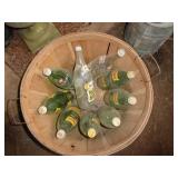 Vintage soda bottles in basket