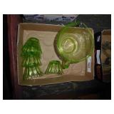 Green glass cups & measuring cup