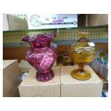 Fenton glass vase & covered candy dish Fenton glass vase & covered candy dish