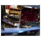 Shelf of toy guns, bullet helicopter & display Shelf of toy guns, bullet helicopter & display