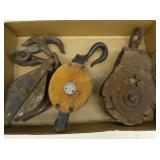 Vintage Wood Block Pulleys Box of 3