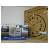 Elgin Wall Clock and Icraig Alarm Clock Radio