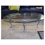 Metal oval coffee table w/ glass top