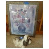 Ceramic dog & framed picture