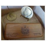 3 political pieces - token, pen w/ case