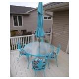 Patio set - table, chairs, cart & umbrella