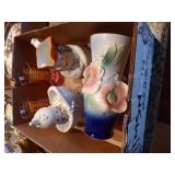 Royal Copley, Precious Moments, cranberry vase & c