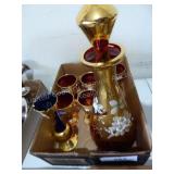 Hand painted decanter, goblets & vase